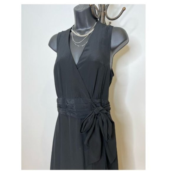 Cassis Womens V-Neck Silk Wrap Maxi Dress  Sleeveless Tie Waist Size 4 Black - Picture 3 of 4